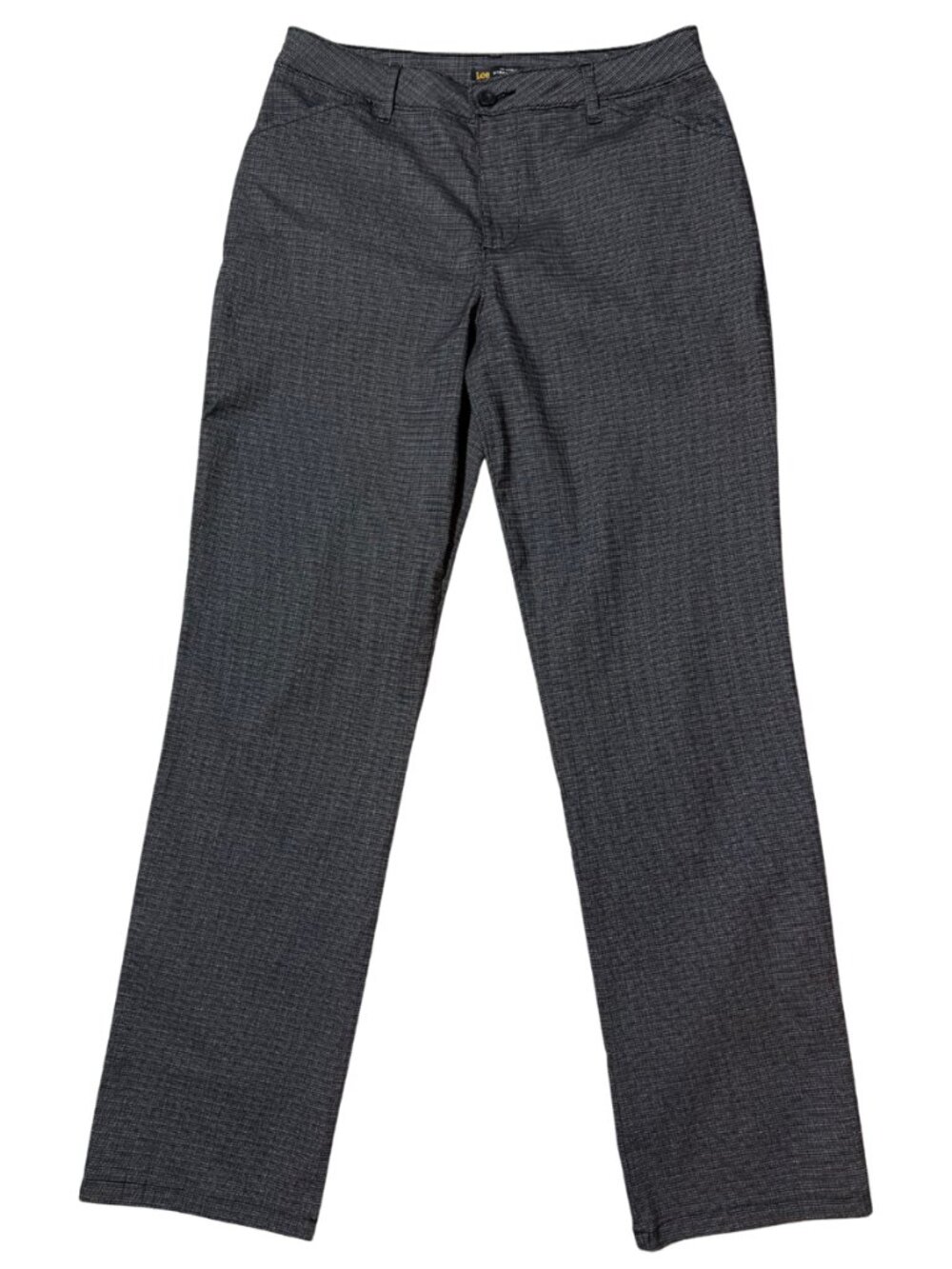Lee Straight Leg Dress Pants Size 10 Black Micro Check Mid Rise Stretch Career - Picture 2 of 8